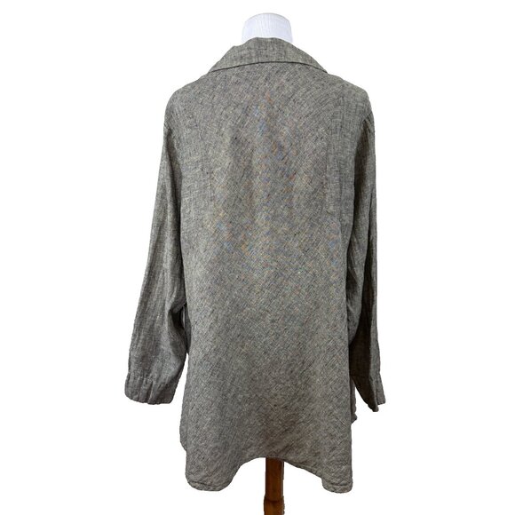 FLAX Linen Duster Button Up Jacket Medium Lagenlook Gray Boho Modest Layered - Picture 5 of 7